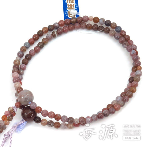 Women's Prayer Beads, Rose Agate, Nichiren Sect, 8-Sun Hokke Style, Matching Set