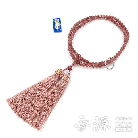 Women's Prayer Beads, Strawberry Quartz, 8-Sun, Soto Zen Sect