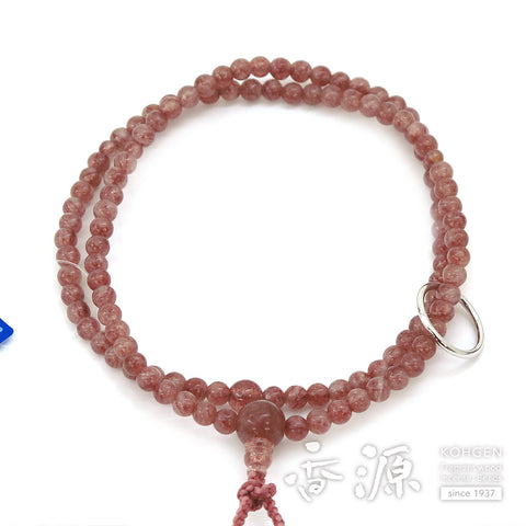 Women's Prayer Beads, Strawberry Quartz, 8-Sun, Soto Zen Sect