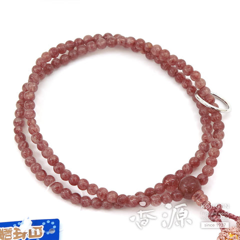 Women's Prayer Beads, Strawberry Quartz, 8-Sun, Soto Zen Sect