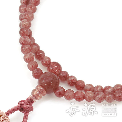 Women's Prayer Beads, Strawberry Quartz, 8-Sun, Soto Zen Sect