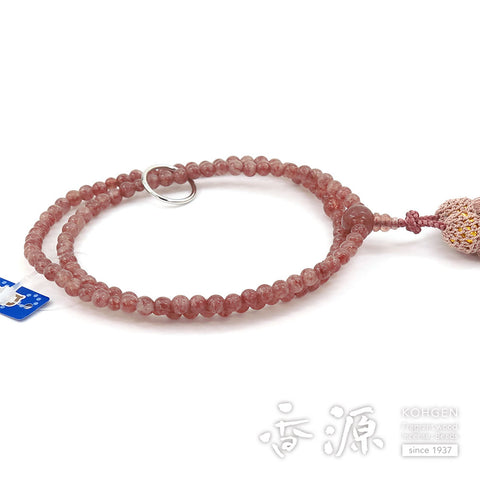 Women's Prayer Beads, Strawberry Quartz, 8-Sun, Soto Zen Sect