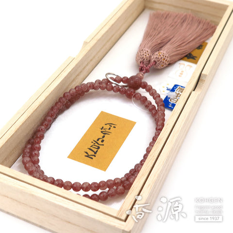 Women's Prayer Beads, Strawberry Quartz, 8-Sun, Soto Zen Sect