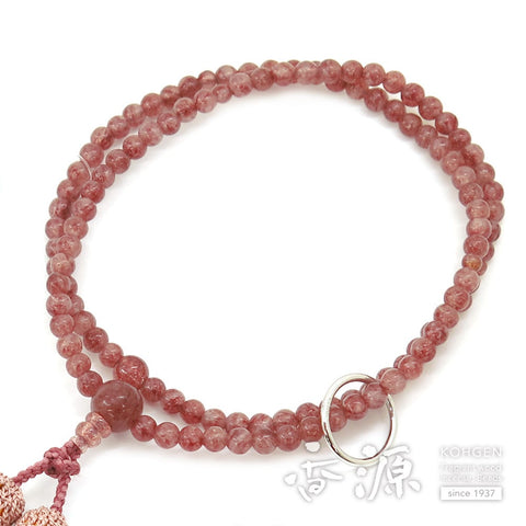 Women's Prayer Beads, Strawberry Quartz, 8-Sun, Soto Zen Sect