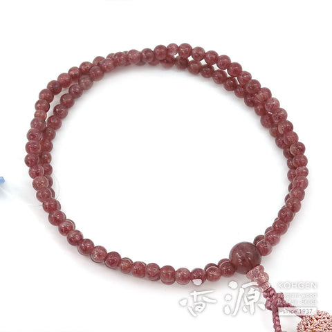 Women's Prayer Beads, Strawberry Quartz, Rinzai Sect, 8-Sun, Matching Set