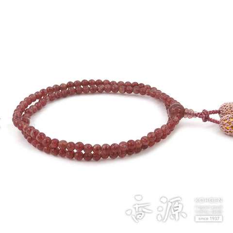 Women's Prayer Beads, Strawberry Quartz, Rinzai Sect, 8-Sun, Matching Set