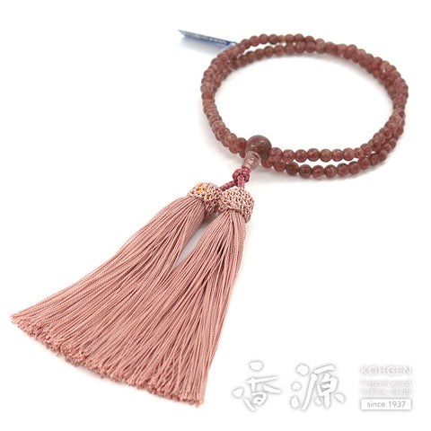 Women's Prayer Beads, Strawberry Quartz, Rinzai Sect, 8-Sun, Matching Set