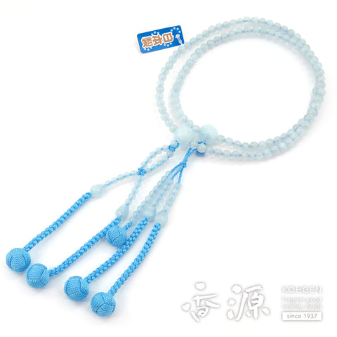 Women's Aquamarine Prayer Beads, Nichiren Sect