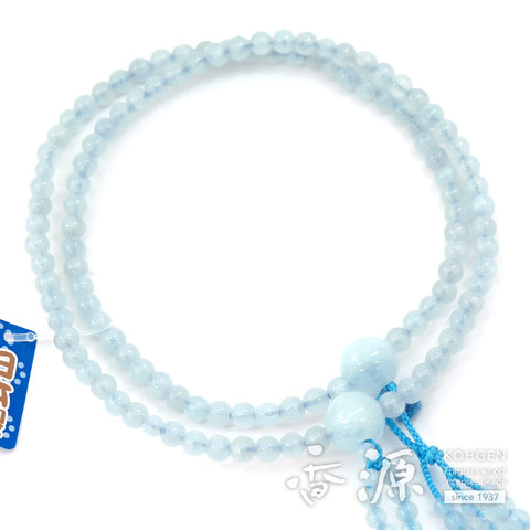 Women's Aquamarine Prayer Beads, Nichiren Sect