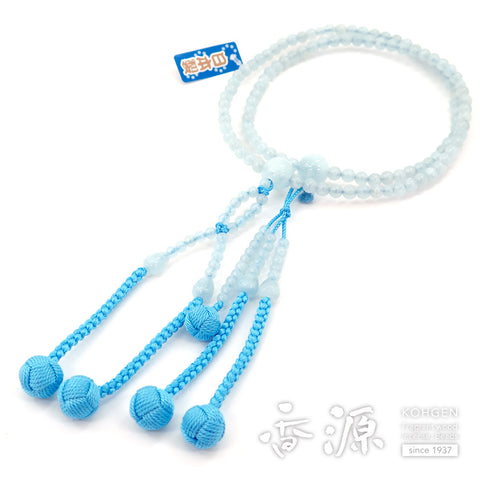 Women's Aquamarine Prayer Beads, Nichiren Sect