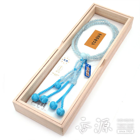 Women's Aquamarine Prayer Beads, Nichiren Sect
