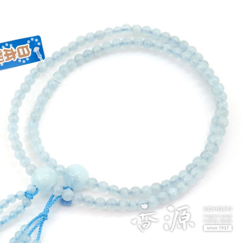Women's Aquamarine Prayer Beads, Nichiren Sect