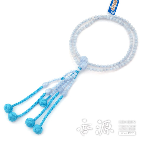Women's Prayer Beads, Chalcedony, Nichiren Sect, 8-Sun Hokke Style