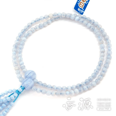 Women's Prayer Beads, Chalcedony, Nichiren Sect, 8-Sun Hokke Style