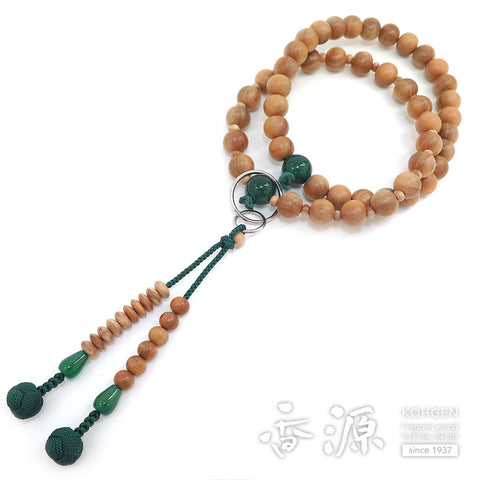 Men's Prayer Beads, Japanese Cherry Wood, Jodo Sect, Sanman Jodo Style, Blue Agate Finish