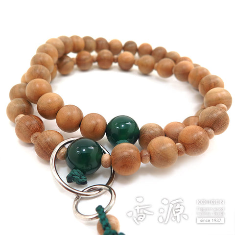 Men's Prayer Beads, Japanese Cherry Wood, Jodo Sect, Sanman Jodo Style, Blue Agate Finish