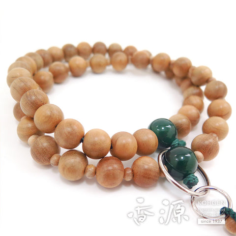 Men's Prayer Beads, Japanese Cherry Wood, Jodo Sect, Sanman Jodo Style, Blue Agate Finish