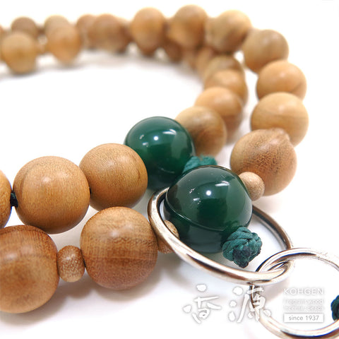 Men's Prayer Beads, Japanese Cherry Wood, Jodo Sect, Sanman Jodo Style, Blue Agate Finish