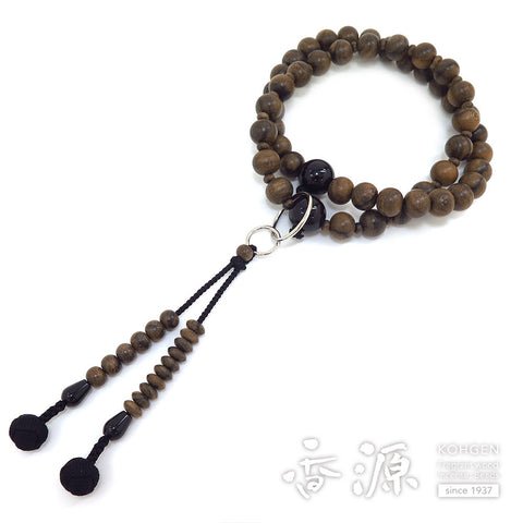 Men's Prayer Beads, Siamese Ebony, Jodo Sect, Sanman Jodo Style, Black Onyx Finish