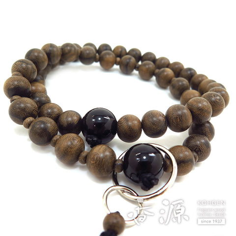 Men's Prayer Beads, Siamese Ebony, Jodo Sect, Sanman Jodo Style, Black Onyx Finish