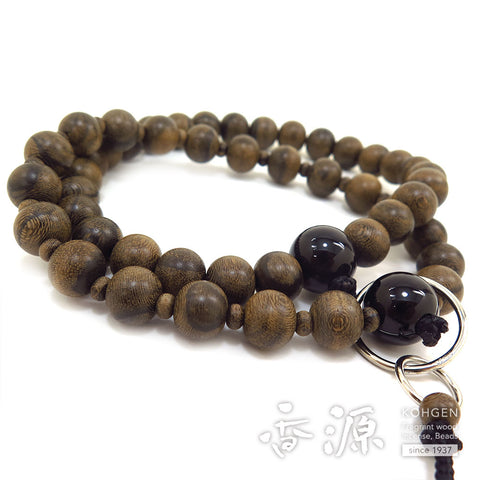 Men's Prayer Beads, Siamese Ebony, Jodo Sect, Sanman Jodo Style, Black Onyx Finish