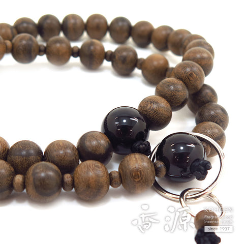 Men's Prayer Beads, Siamese Ebony, Jodo Sect, Sanman Jodo Style, Black Onyx Finish