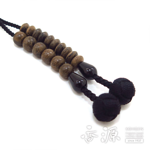 Men's Prayer Beads, Siamese Ebony, Jodo Sect, Sanman Jodo Style, Black Onyx Finish