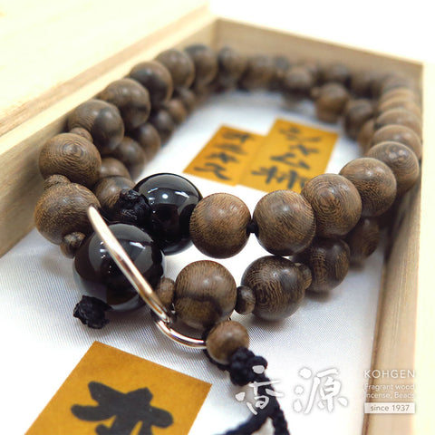 Men's Prayer Beads, Siamese Ebony, Jodo Sect, Sanman Jodo Style, Black Onyx Finish