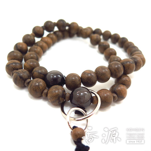 Men's Prayer Beads, Siamese Ebony, Jodo Sect, Sanman Jodo Style, Silver Obsidian Finish