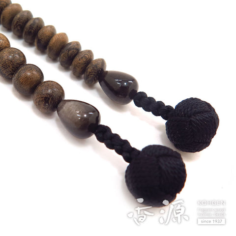 Men's Prayer Beads, Siamese Ebony, Jodo Sect, Sanman Jodo Style, Silver Obsidian Finish