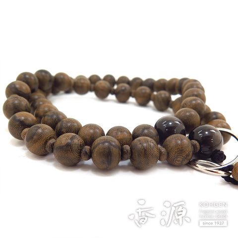 Men's Prayer Beads, Siamese Ebony, Jodo Sect, Sanman Jodo Style, Silver Obsidian Finish