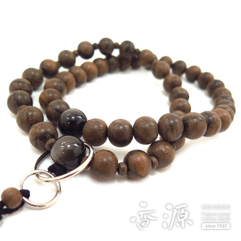 Men's Prayer Beads, Siamese Ebony, Jodo Sect, Sanman Jodo Style, Silver Obsidian Finish