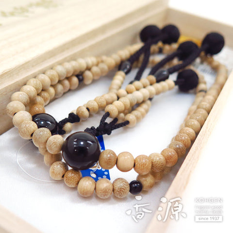 Men's Prayer Beads, Holly, Nichiren Sect, Shaku Hokke Style, Black Onyx Finish