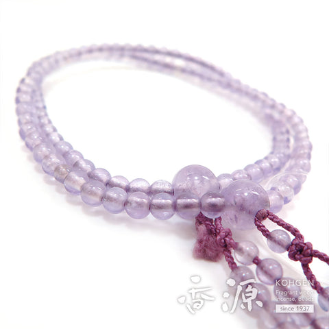 Women's Prayer Beads, Lavender Amethyst, Shingon Sect, 8-Sun Furiwake Style, Matching Set