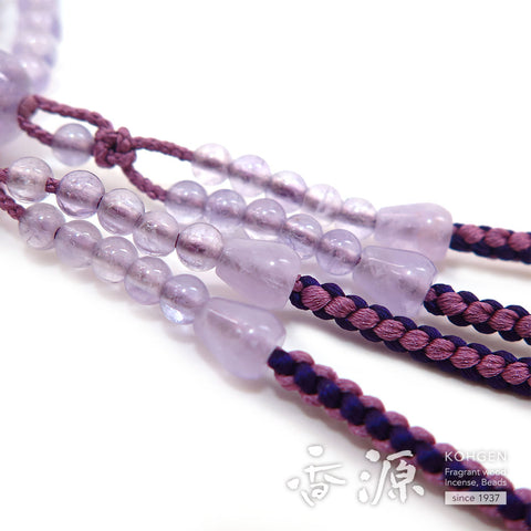 Women's Prayer Beads, Lavender Amethyst, Shingon Sect, 8-Sun Furiwake Style, Matching Set
