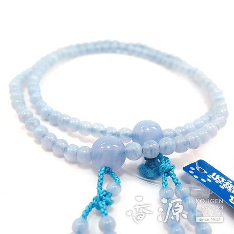 Women's Prayer Beads, Chalcedony, Shingon Sect, 8-Sun Furiwake Style, Matching Set