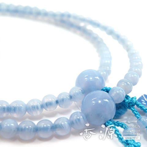 Women's Prayer Beads, Chalcedony, Shingon Sect, 8-Sun Furiwake Style, Matching Set