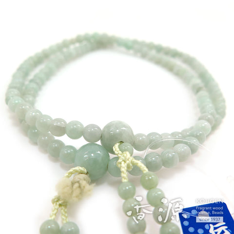 Women's Prayer Beads, Burmese Jade, Shingon Sect, 8-Sun Furiwake Style, Matching Set