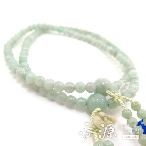 Women's Prayer Beads, Burmese Jade, Shingon Sect, 8-Sun Furiwake Style, Matching Set