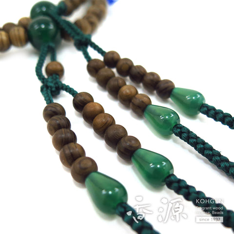 Men's prayer beads, Jindai cedar, blue agate, Shingon sect