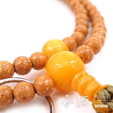 Men's Prayer Beads, Tenjiku Bodhi Seed, Soto Zen Sect, Shaku-Ni Length, Aged Amber Finish