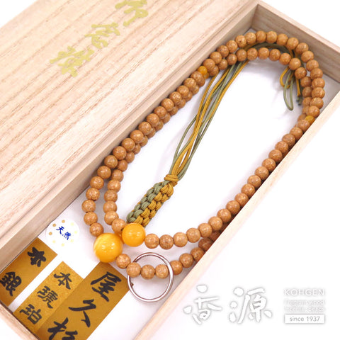 Men's Prayer Beads, Tenjiku Bodhi Seed, Soto Zen Sect, Shaku-Ni Length, Aged Amber Finish
