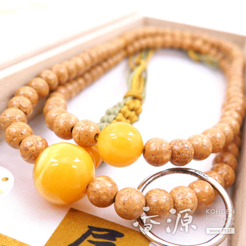 Men's Prayer Beads, Tenjiku Bodhi Seed, Soto Zen Sect, Shaku-Ni Length, Aged Amber Finish