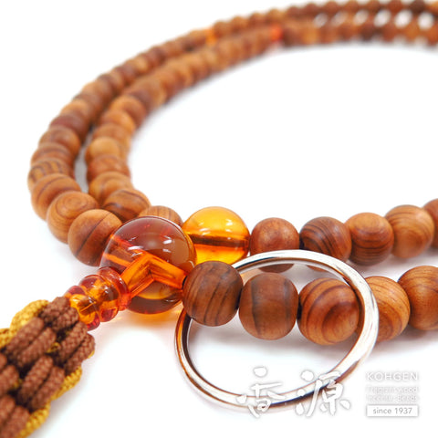 Men's Prayer Beads, Yakusugi Cedar, Soto Zen Sect, Shaku-Ni Length, Natural Amber Finish