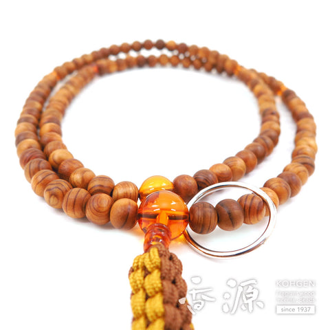 Men's Prayer Beads, Yakusugi Cedar, Soto Zen Sect, Shaku-Ni Length, Natural Amber Finish