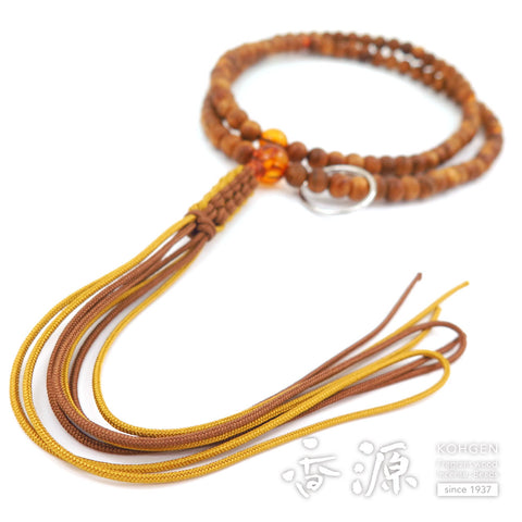 Men's Prayer Beads, Yakusugi Cedar, Soto Zen Sect, Shaku-Ni Length, Natural Amber Finish