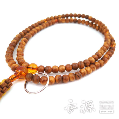 Men's Prayer Beads, Yakusugi Cedar, Soto Zen Sect, Shaku-Ni Length, Natural Amber Finish
