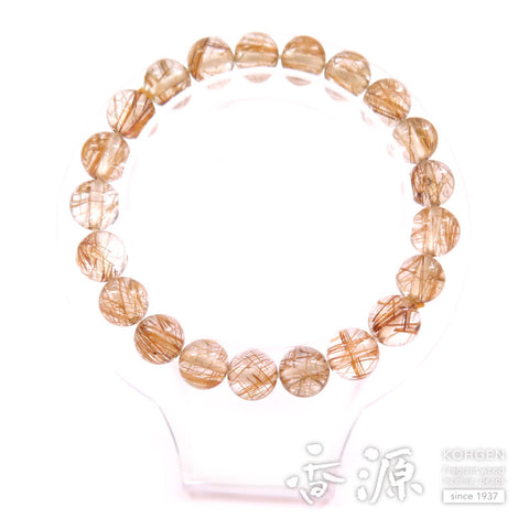 Rutile Quartz (Gold Wire) 9mm Bead, 21-Bead Bracelet, Straight, Limited Edition