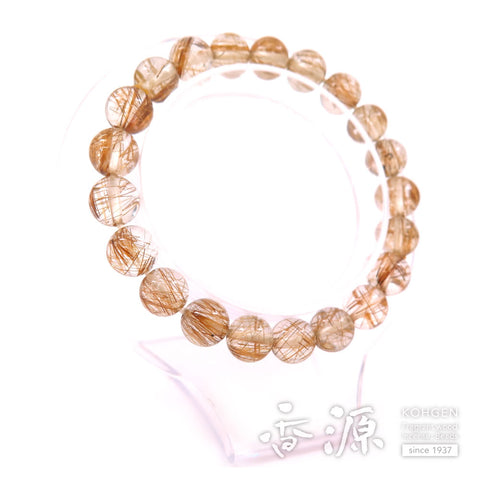 Rutile Quartz (Gold Wire) 9mm Bead, 21-Bead Bracelet, Straight, Limited Edition