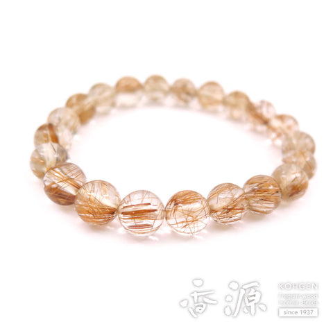 Rutile Quartz (Gold Wire) 9mm Bead, 21-Bead Bracelet, Straight, Limited Edition